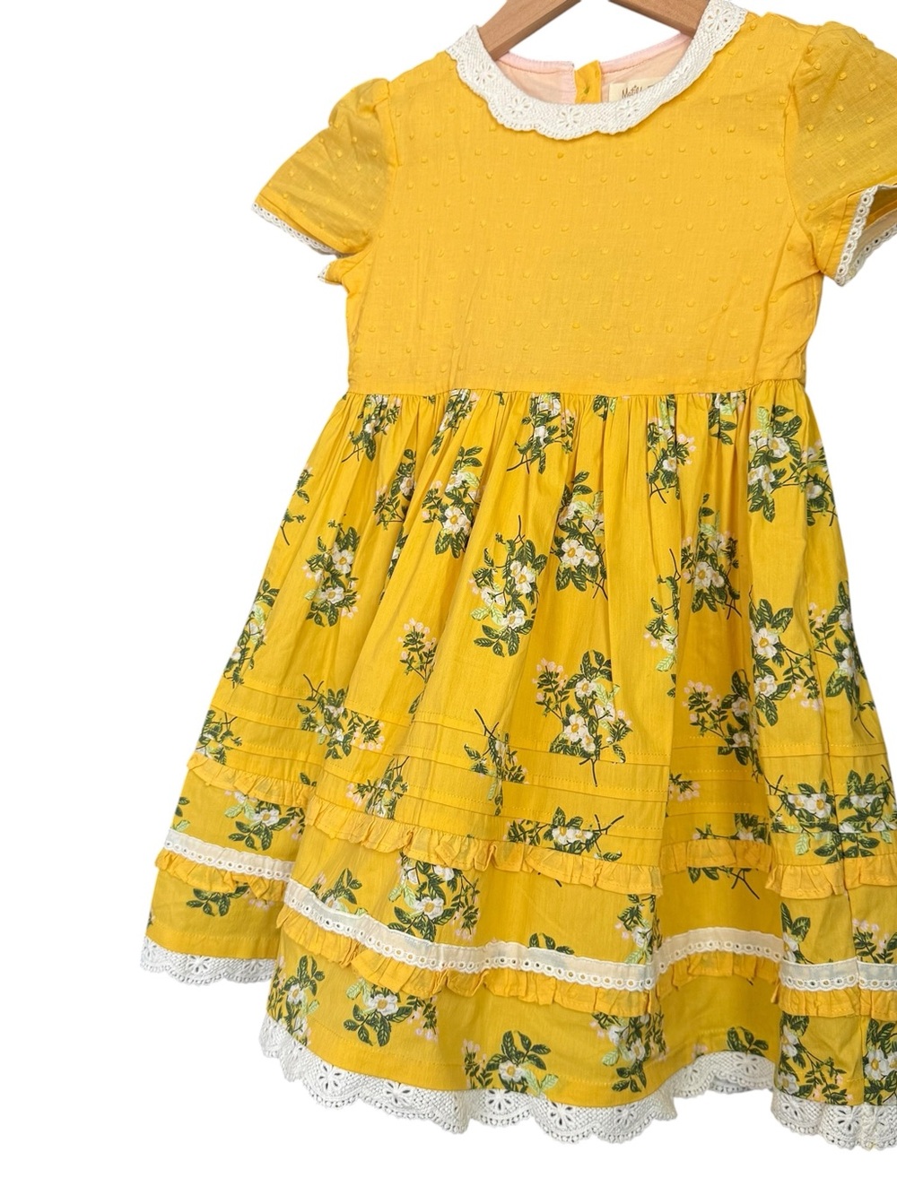 Matilda Jane NWT Yellow Floral Lace-Trim Tiered Girls' Dress with Button Back - Picture 9 of 15